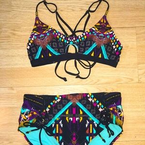 Beaded Criss-cross back swim suit set